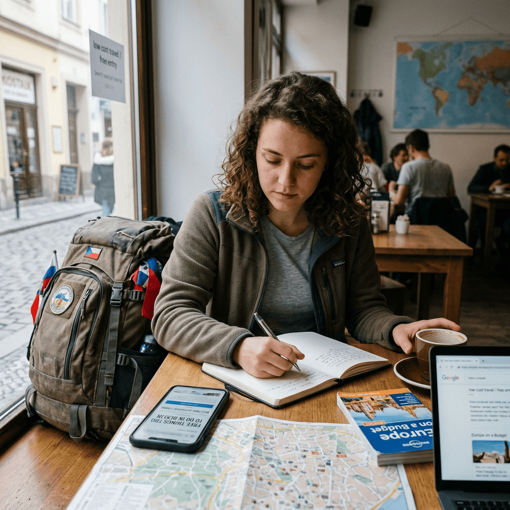 Traveler finding free activities abroad